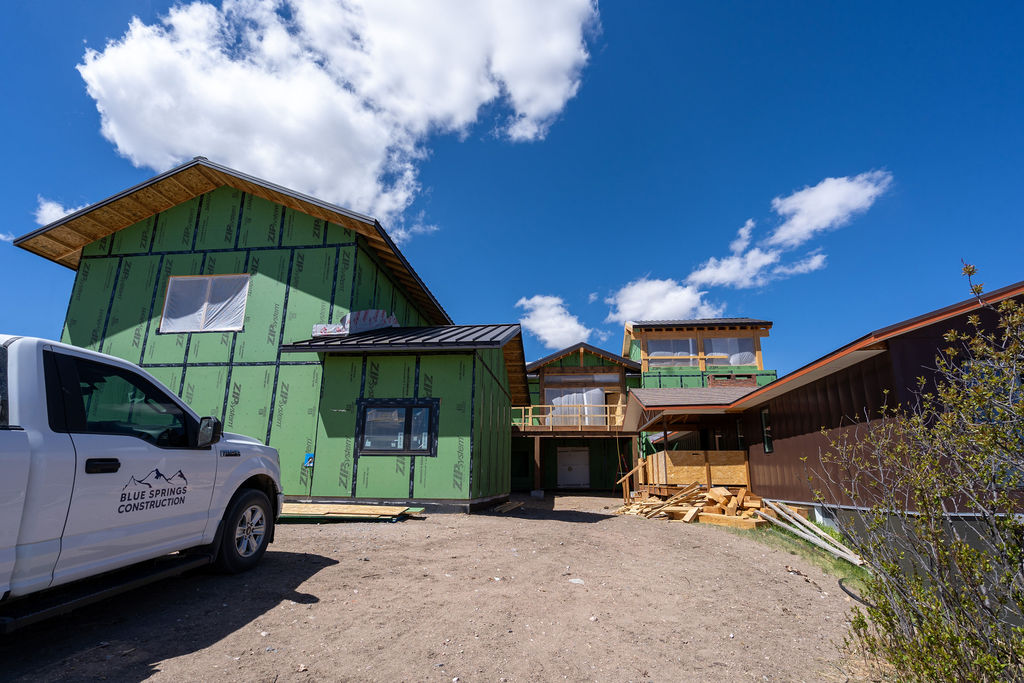Blue Springs Construction truck on a custom home build site in Northern Colorado