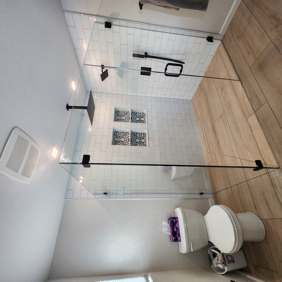 Walk-in tile shower remodel in Northern Colorado by Blue Springs Construction