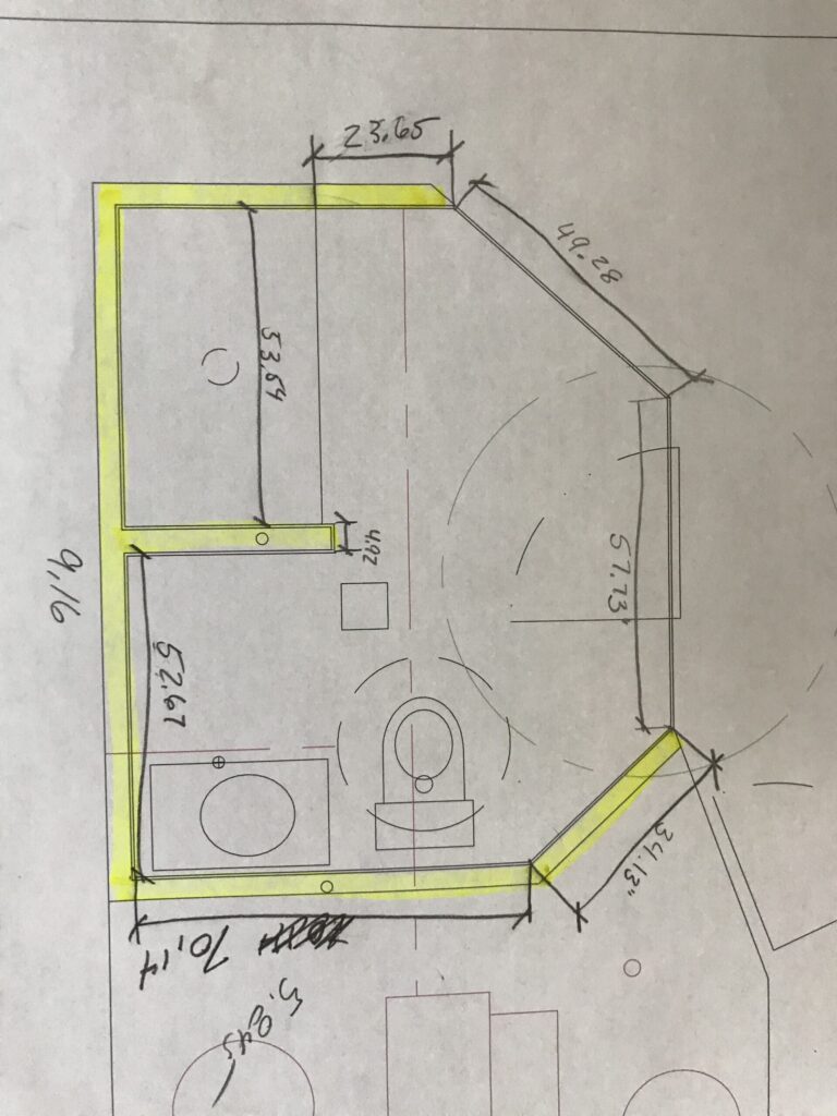 Hand-drawn planning sketch used during the Windsor whole-home remodel